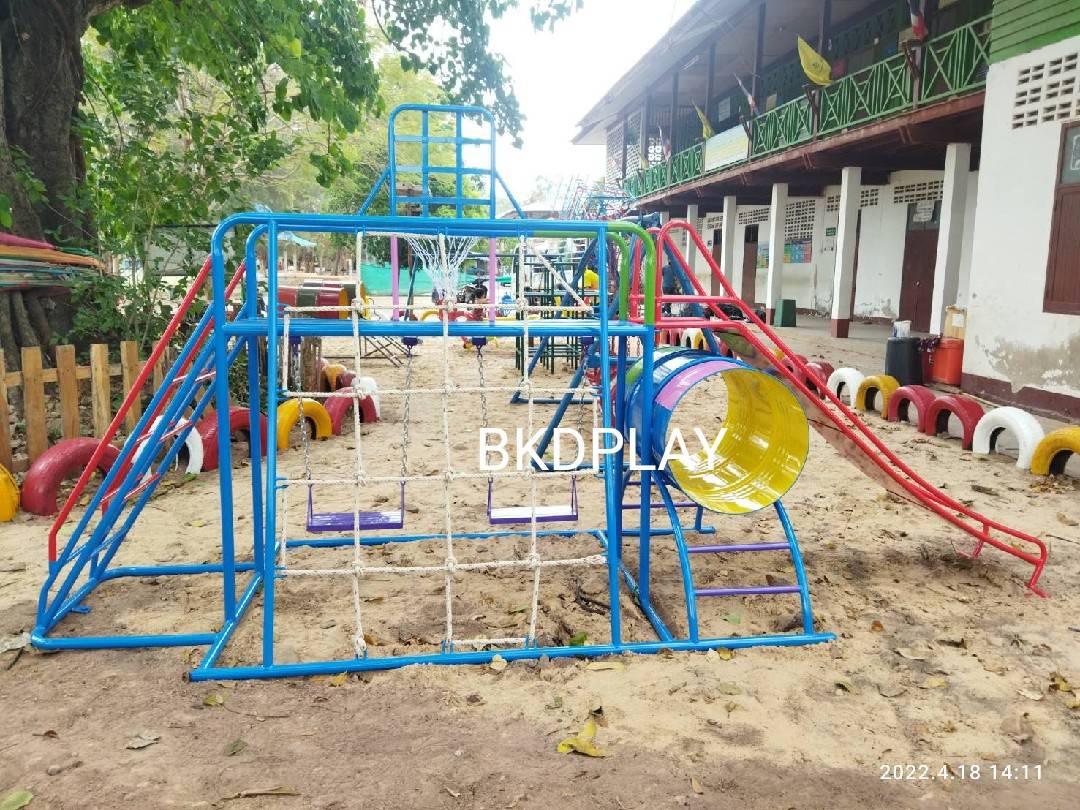 ชุดรวม H เครื่องเล่นสนามแบบเหล็ก ประกอบด้วยสไลเดอร์ชิงช้าปีนป่ายแป้นบาส (ถักเล็ก) , เครื่องเล่นสนามกลางแจ้ง , OutdoorPlayground,ผลิตเครื่องเล่นสนาม,เครื่องเล่นงบสพฐ.ประชารัฐ ราคาโรงงาน
