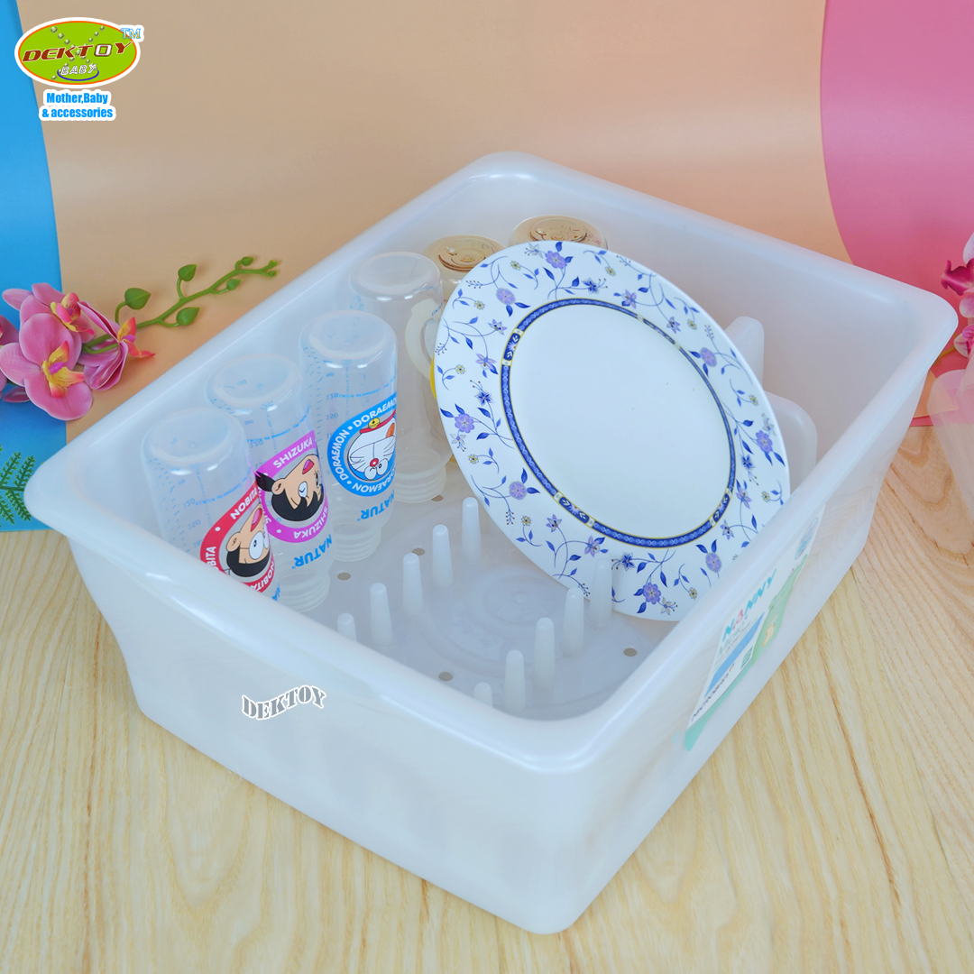 Nanny แนนนี่ กล่องเก็บขวดนม ที่คว่ำขวดนมขนาดใหญ่ ฝาปิด มี Microban ป้องกันแบคทีเรีย 99.9% (N3837MB)