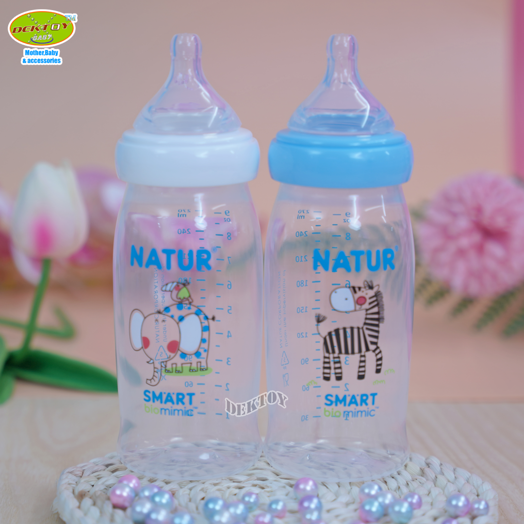 Natur เนเจอร์ ขวดนมเนเจอร์สมาร์ทไบโอมิมิค PP 9 ออนซ์ ม้าลายกับช้างน้อย 80282
