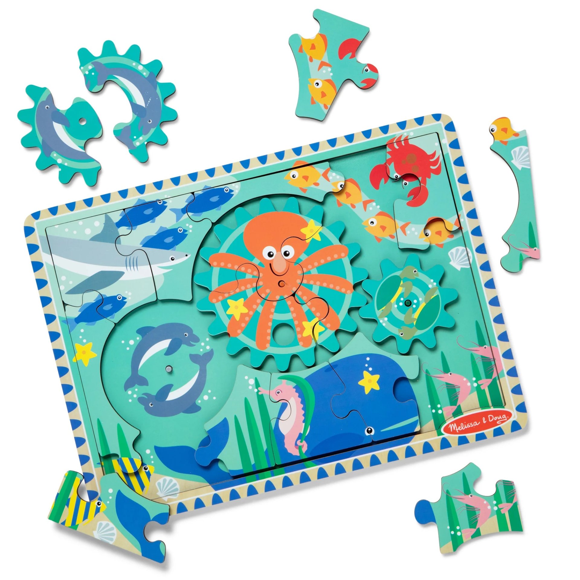 จิ๊กซอไม้ ตีมทะเล 18 ชิ้น พร้อมเกียร์x3 อันMelissa & Doug Wooden Underwater Gear Puzzle