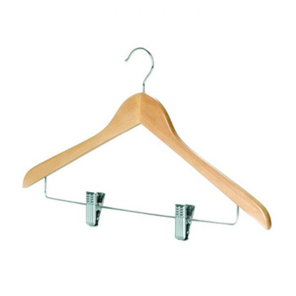 ไม้แขวนเสื้อแบบมีตัวหนีบ สีบีช / สีเชอรี่ / สีโอ๊ค (Wooden hanger with clip)