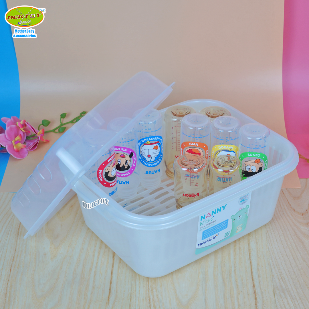Nanny Micro+ ที่คว่ำขวดนมและเก็บขวดนมฝาปิด มี Microban ป้องกันแบคทีเรีย 99.9%