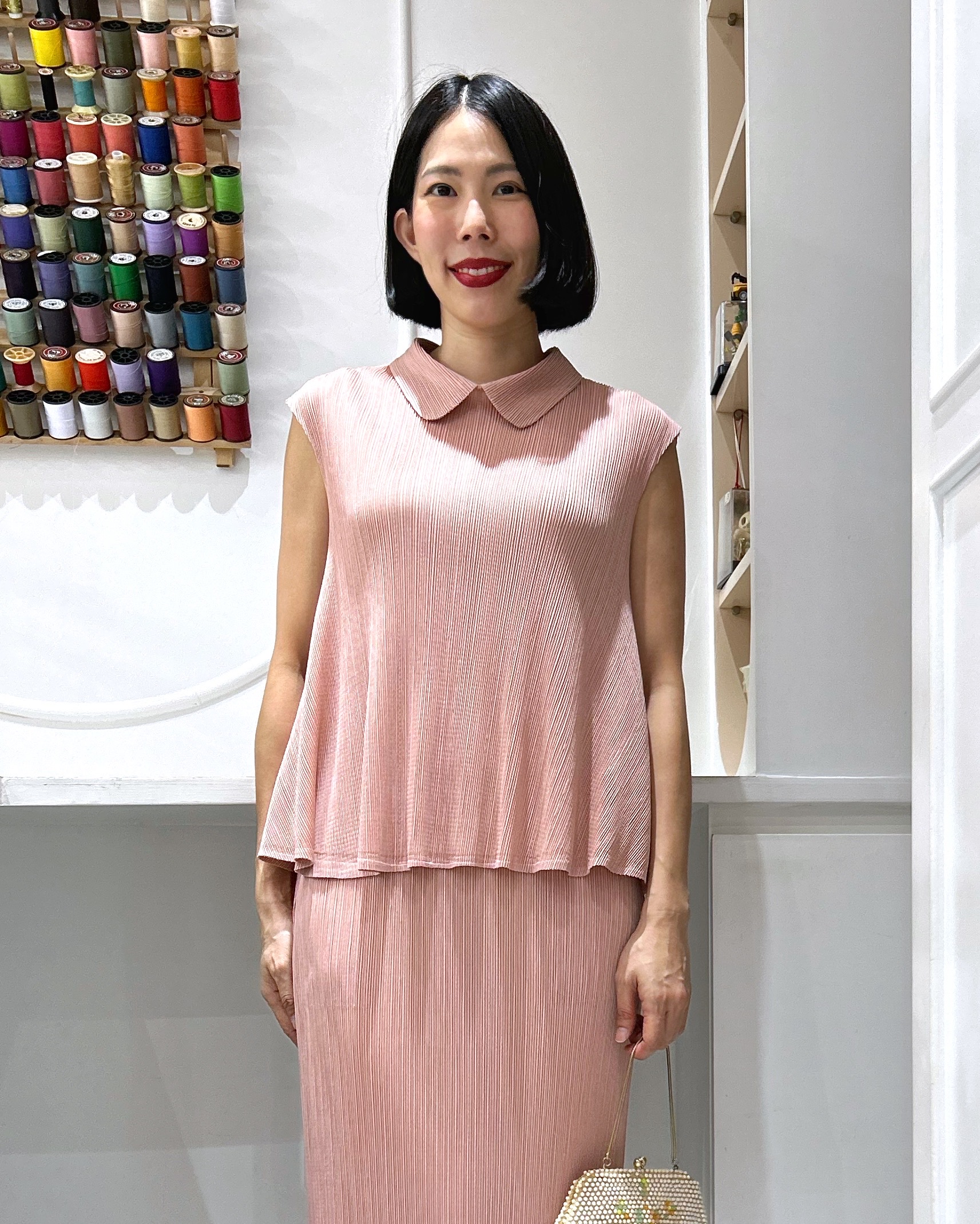 2MUAY รุ่น GJO11530 เสื้ออัดพลีท PETER PAN COLLAR PLEATED TOP 10 สี FREE SIZE