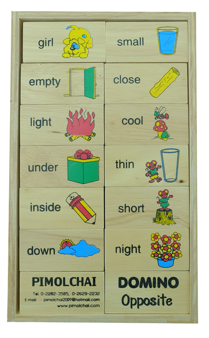 โดมิโนภาพกับคำอ่านภาษาอังกฤษชุดคำตรงกันข้าม , ของเล่นไม้, ของเล่นเสริมพัฒนาการ, ของเล่นเด็กอนุบาล, สื่อการสอนเด็กอนุบาล