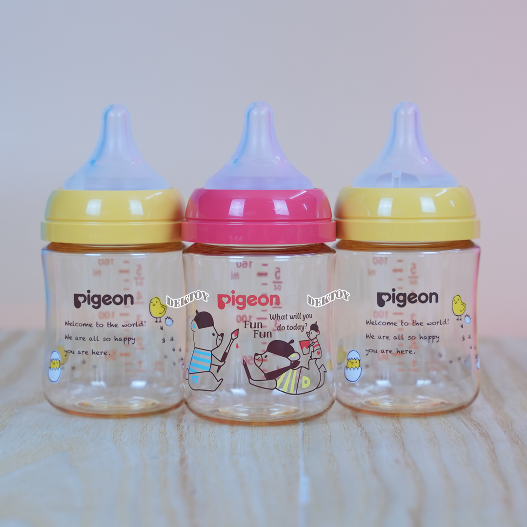 PIGEON พีเจ้น ขวดนมพีเจ้นสีชา Limited PPSU 5 ออนซ์ 160 มล. คอกว้างแพ็ค3ขวด ลาย Animal
