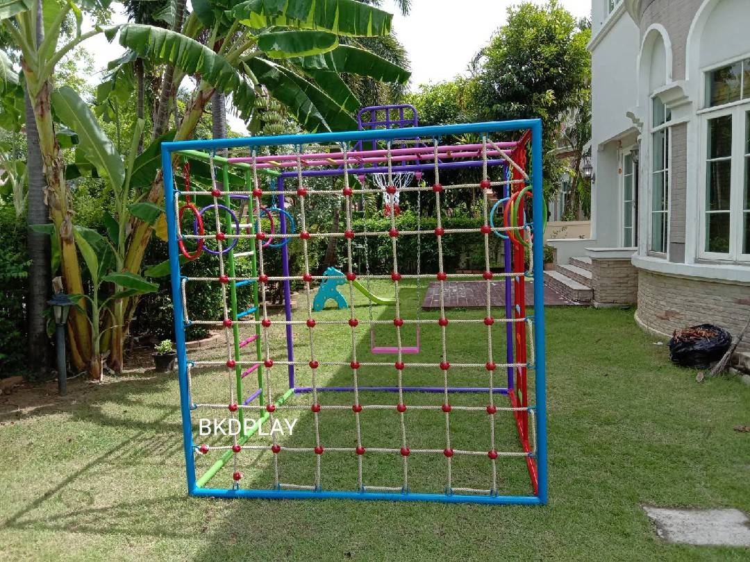ลูกเต๋าปีนป่าย ชุดรวมปีนป่ายสี่เหลี่ยมA2 ปีนป่ายเชือก พร้อมบาร์โหน บาร์ไต่ ชิงช้า เครื่องเล่นสนามเหล็ก เครื่องเล่นสนามกลางแจ้ง OutdoorPlayground