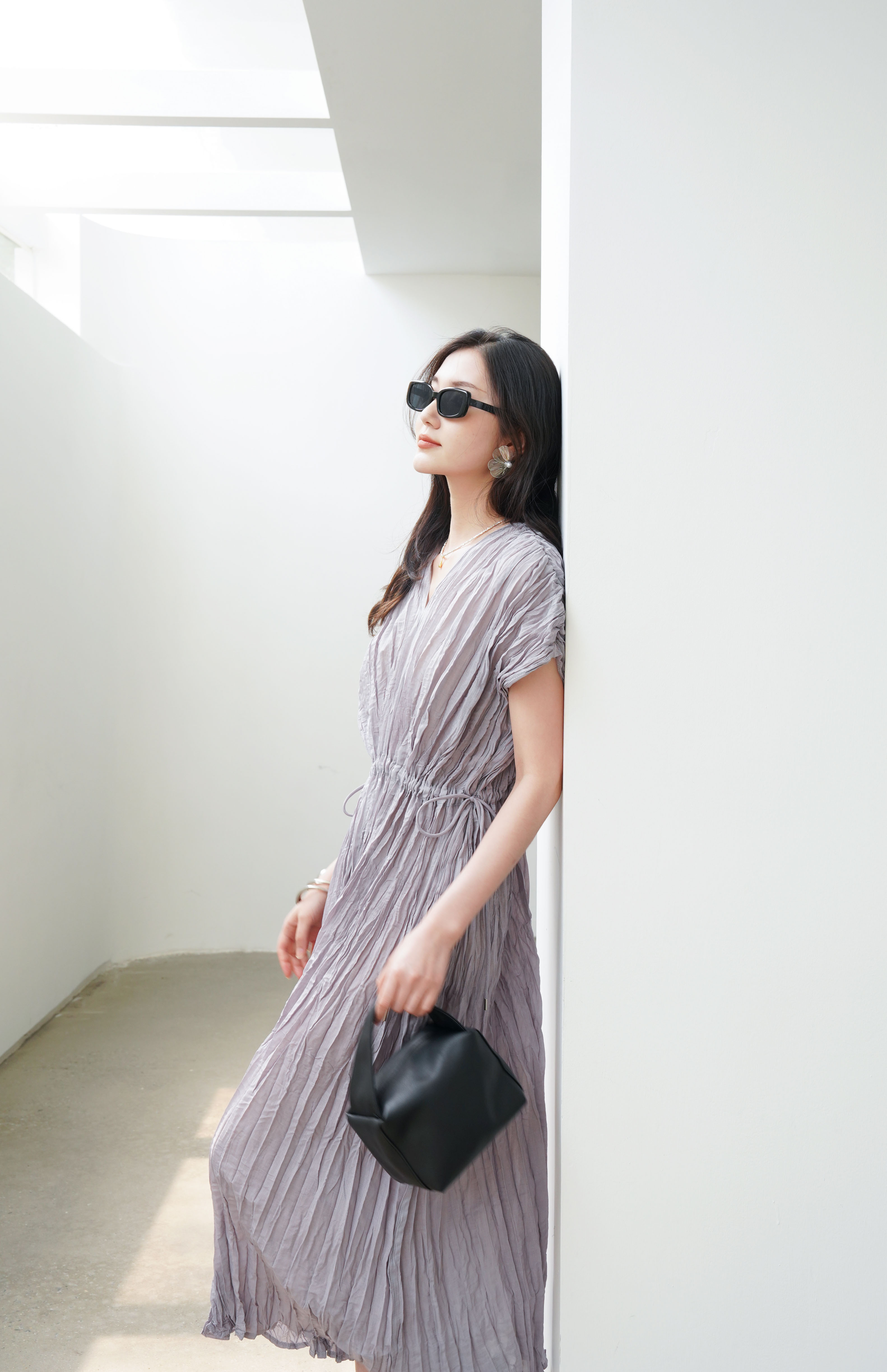 ปรับราคาลง20%!! 2MUAY รุ่น GJO3558 เดรสพลีทคุณภาพ V NECK WAIST TIE PLEATED DRESS 6 สี FREE SIZE