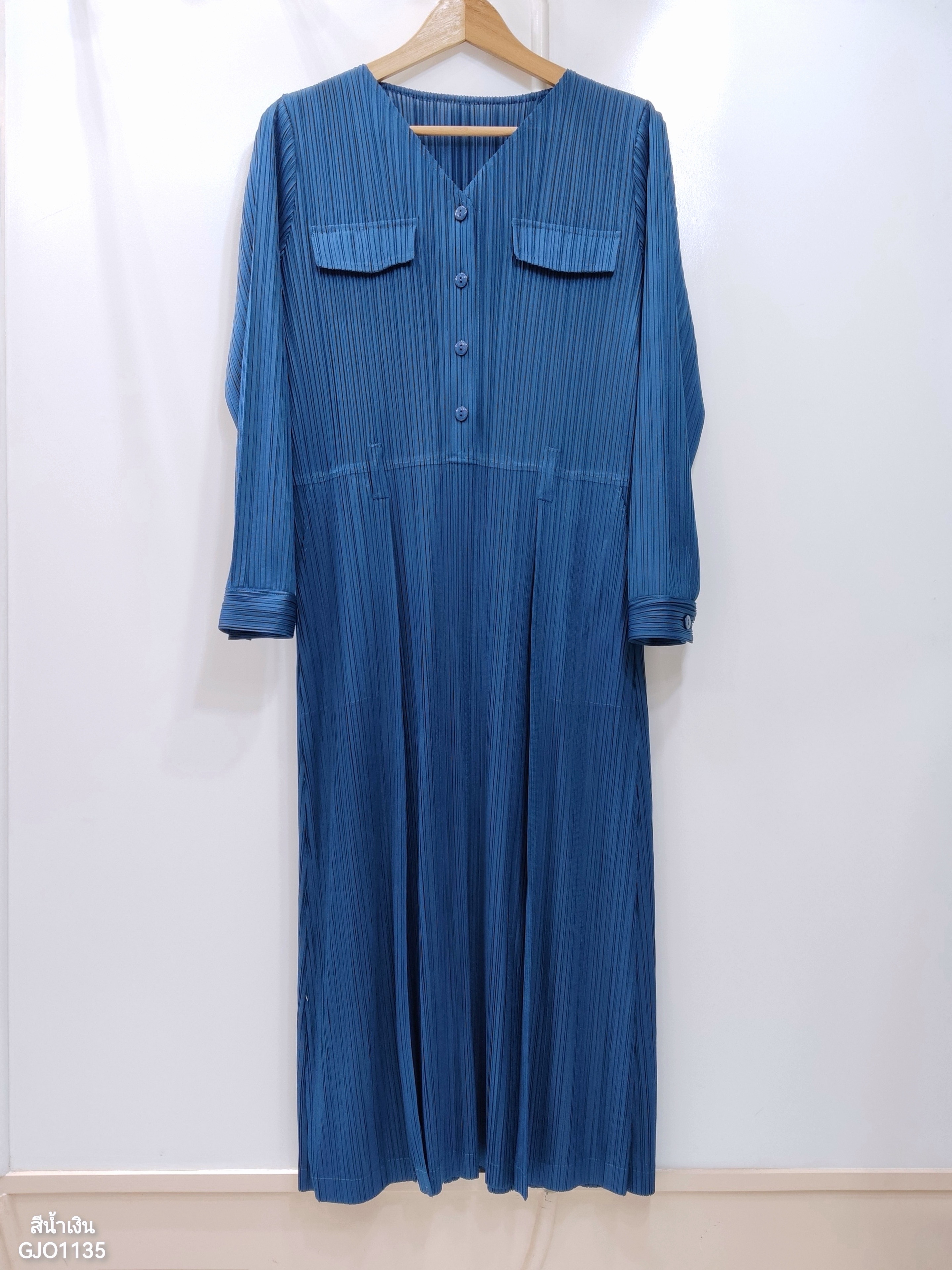 2MUAY รุ่น GJO1135 เดรสพลีทคุณภาพ V NECK LONG SLEEVE PLEATED DRESS 8 สี FREE SIZE