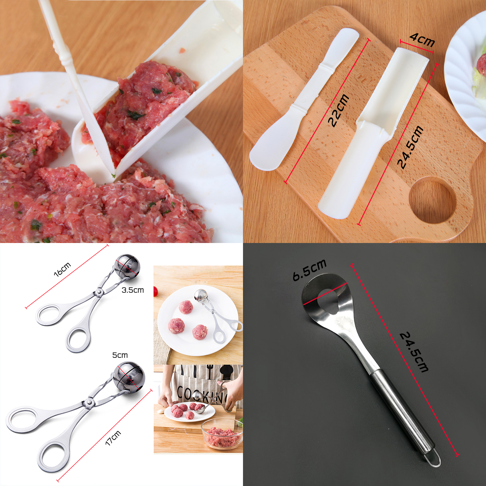 อุปกรณ์ทำลูกชิ้น กระบอก / กระบวย / คีมพิมพ์ สแตนเลสคุณภาพดี เกรดอาหาร น้ำหนักเบา