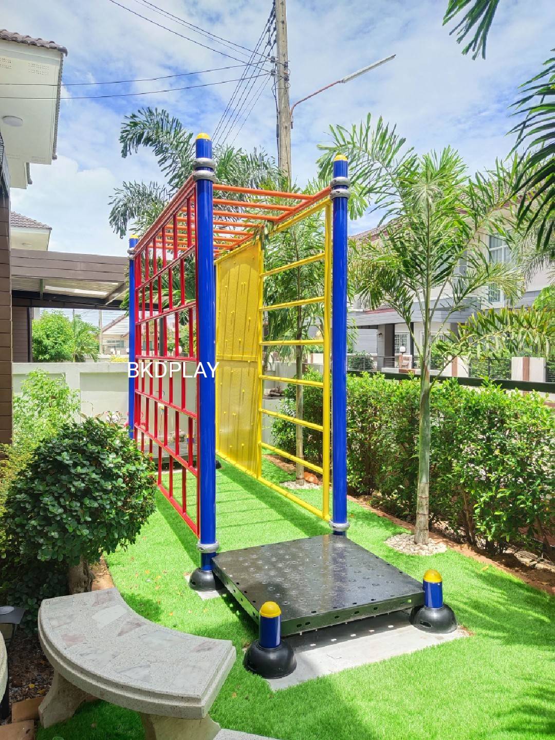 เครื่องเล่นสนามกลางแจ้ง เหล็กตั้งพื้น ชุดปีนป่ายหน้าผาจำลอง ปีนป่ายกำแพง, OutdoorPlayground, บาร์โหนอนุบาล-ประถม ขนาด 80x360x200 ซม.