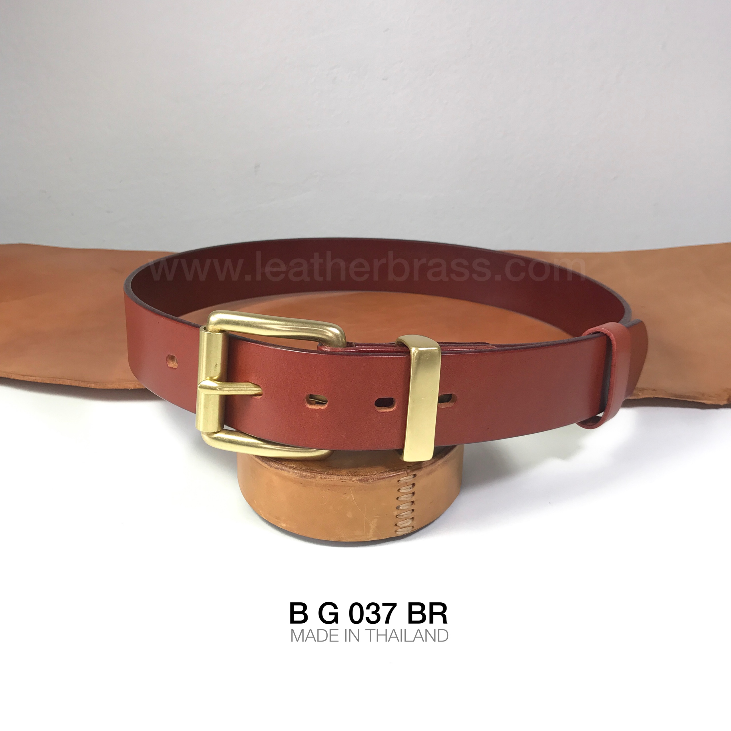 BG037 เข็มขัดหนังฟอกฟาด แนววินเทจ ประกอบหัวเข็มขัดทองเหลืองแท้ หมุดทองเหลืองแท้ ขนาด38มิล