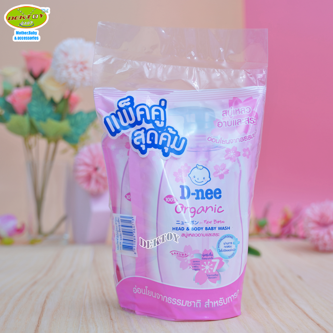 แพ็คคู่ D-nee ดีนี่ ซากุระ ฟอร์นิวบอร์น สบู่และแชมพูอาบน้ำ 350 มล.ชมพู ถุงเติม