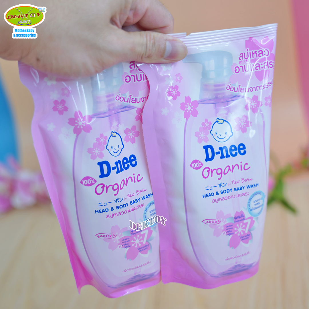 แพ็คคู่ D-nee ดีนี่ ซากุระ ฟอร์นิวบอร์น สบู่และแชมพูอาบน้ำ 350 มล.ชมพู ถุงเติม