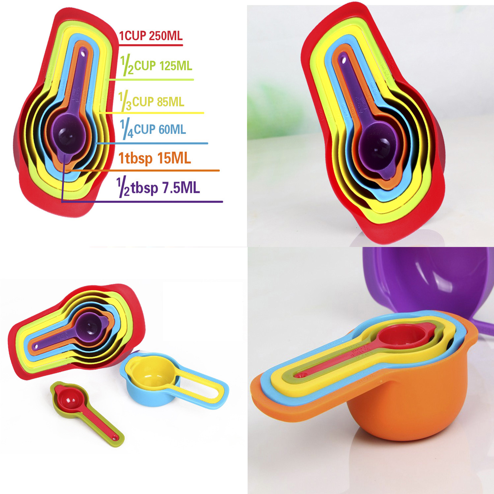 ชุดช้อนตวงวัดปริมาตร/บีกเกอร์ พลาสติกอย่างดี เกรดอาหาร ปลอดภัย ราคาถูก คุ้มค่าสุดๆ