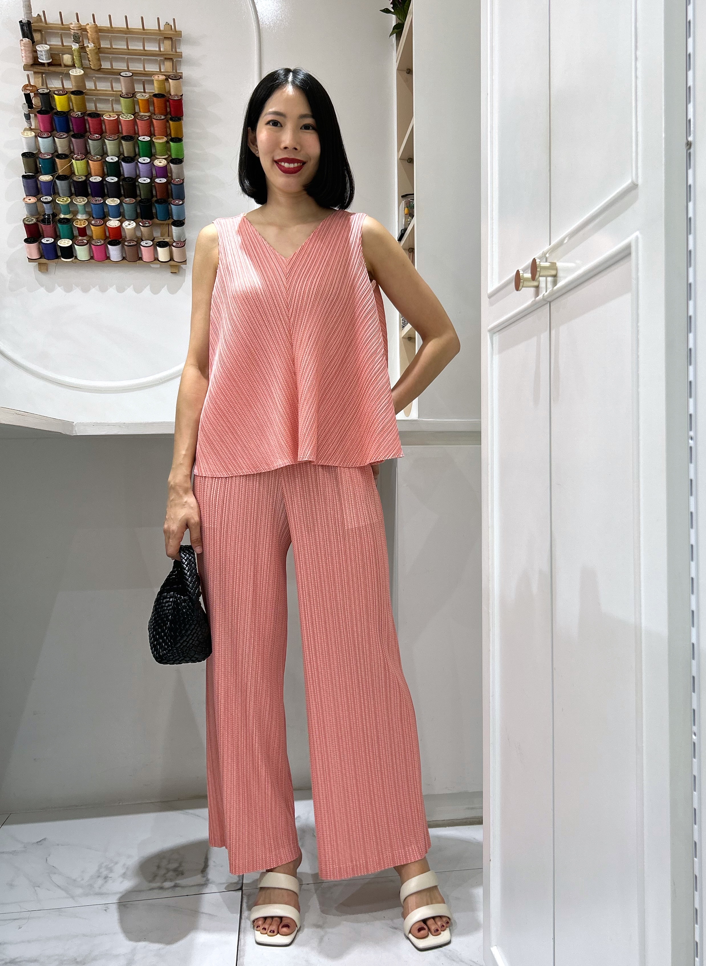 2MUAY รุ่น GJO11412 / GJO10316 เซ็ตอัดพลีท V NECK PRINTED PLEATED SET 4 สี FREE SIZE