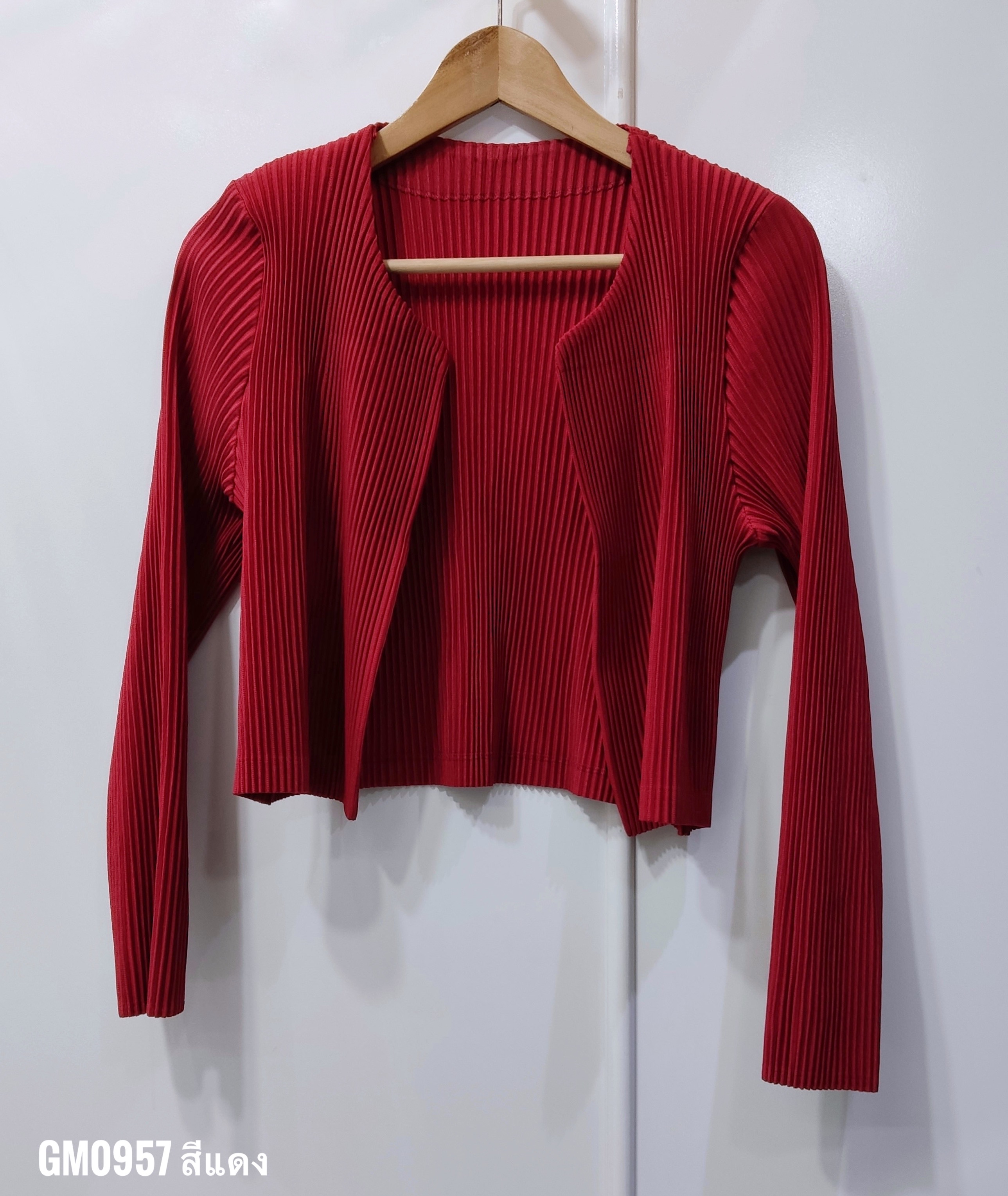 อกถึง 40 นิ้ว 2MUAY รุ่น GM0957 เสื้อคลุมอัดพลีท THICK OPEN FRONT CROP PLEATED CARDIGAN 8 สี FREE SIZE