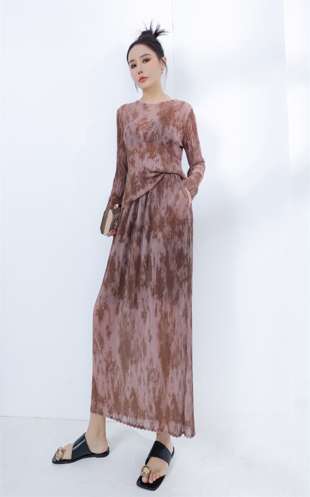 2MUAY รุ่น SA8390 / SA8390-1 เซ็ตพลีทคุณภาพ ABSTRACT PRINT PLEATED SET 3 สี FREE SIZE