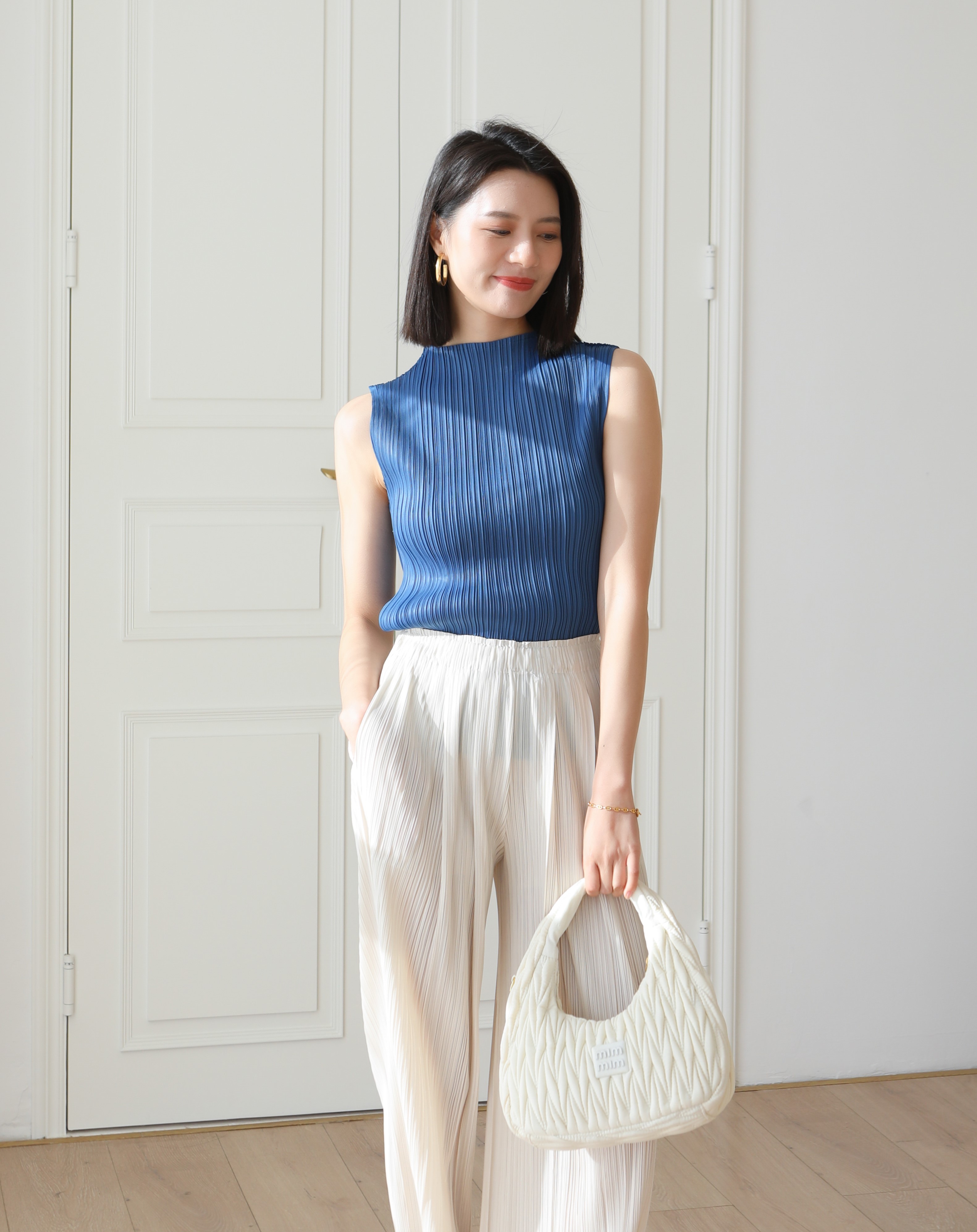 2MUAY BASIC รุ่น GJO7658 BASIC HIGH NECK PLEATED TOP เสื้ออัดพลีทงานคุณภาพ 22สี FREE SIZE