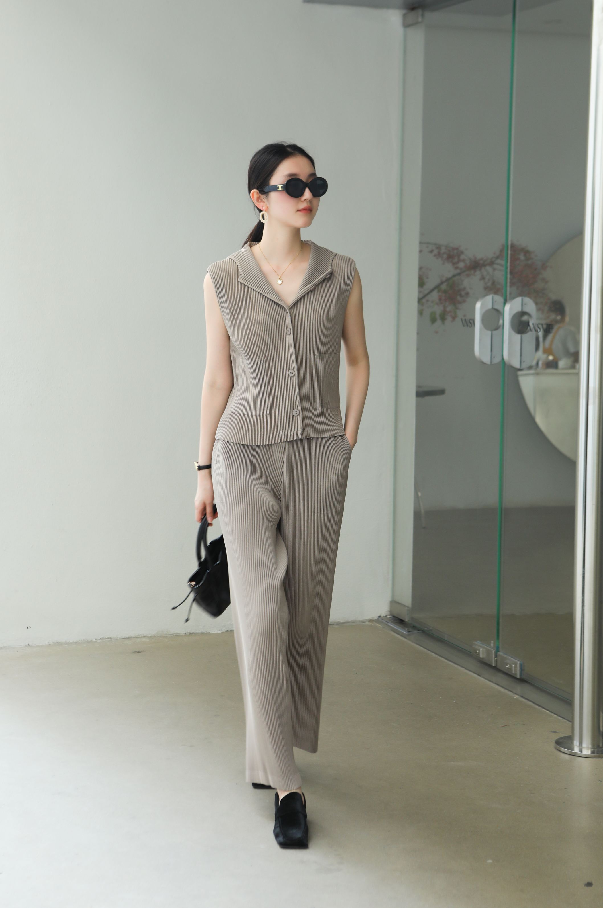 2MUAY รุ่น GJO5103-9 / GJO5151-9 เซ็ตพลีทคุณภาพ THICK SLEEVELESS HOODED TOP WITH PANT PLEATED SET 8สี FREE SIZE