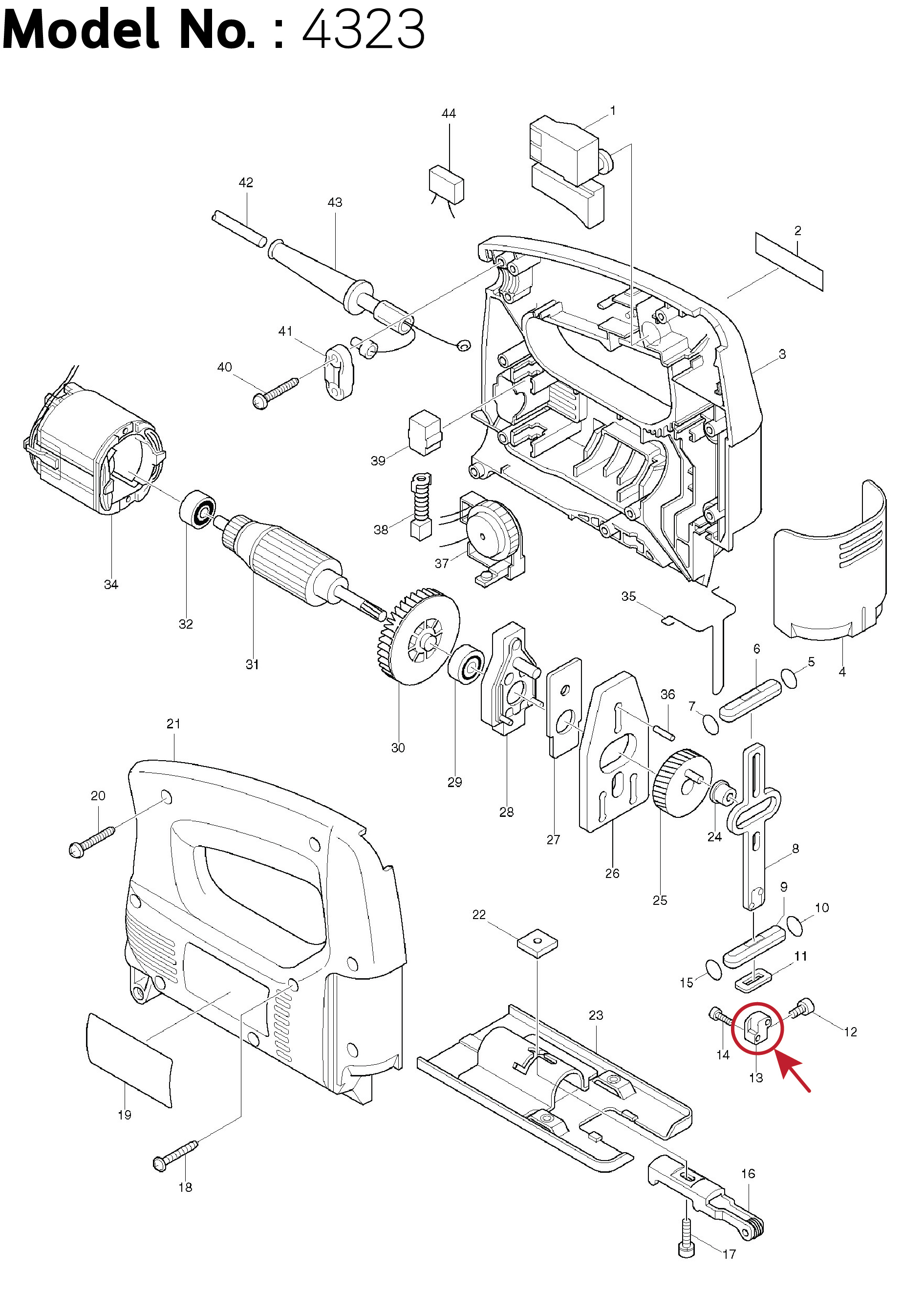เหล็กจับใบ (แท้) เลื่อยจิ๊กซอว์ Makita มากีต้า รุ่น 4323, 4324 (313083-4) (อะไหล่แท้100%) BLADE CLAMP
