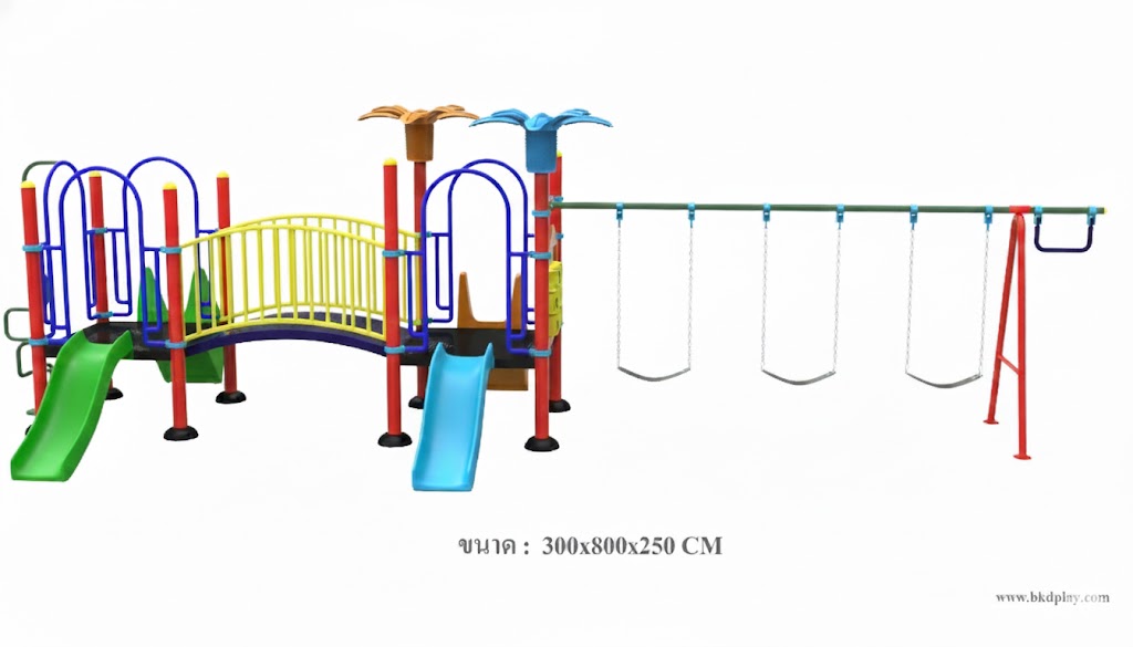 ชุดหอสะพานโค้งชิงช้ายางสไลด์ 70 เครื่องเล่นสนาม กลางแจ้ง เหล็ก, สไลเดอร์,ของเล่น สนามเด็กเล่นสั่งผลิต 10-20 วัน ขนาด 300x800x250 ซม.