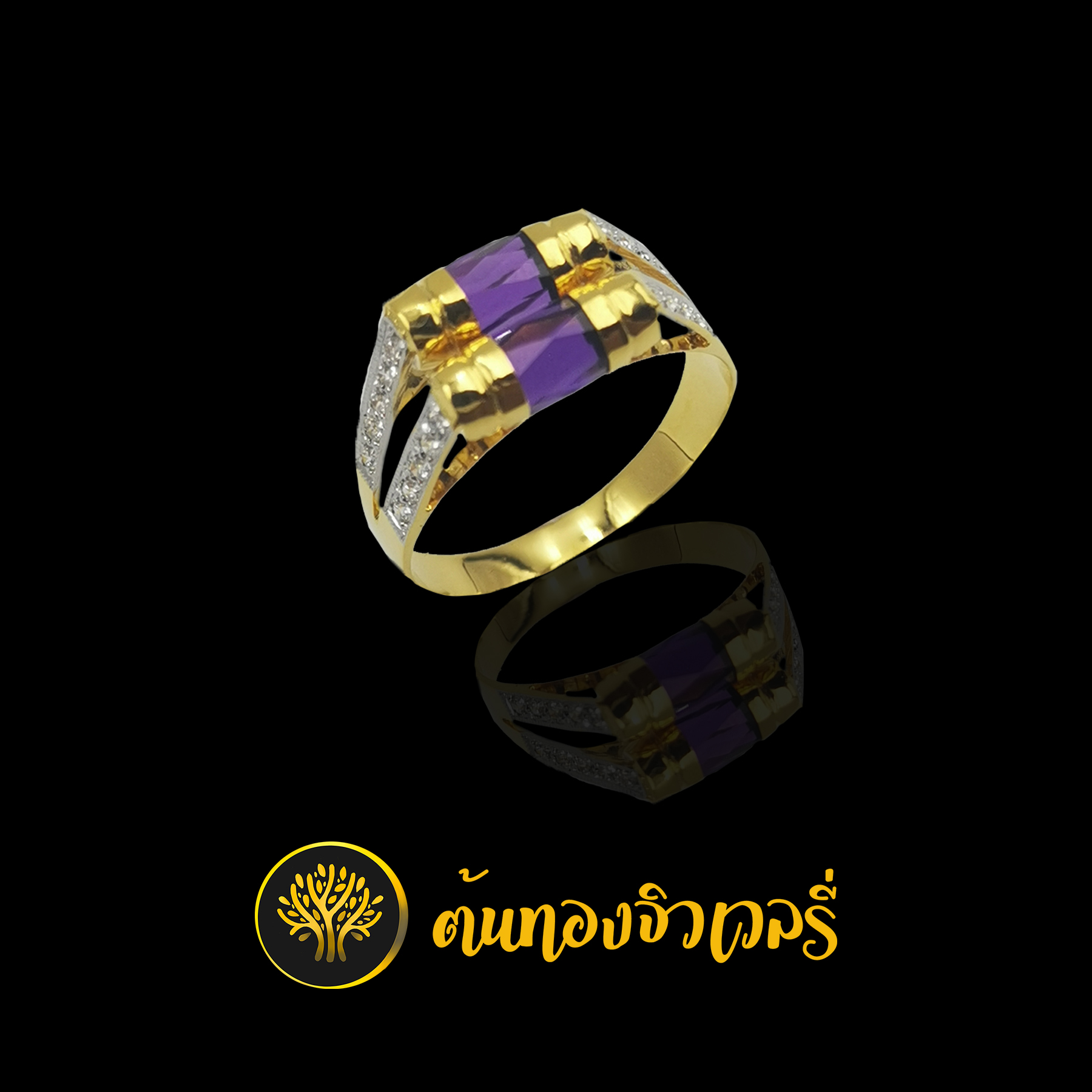 แหวนโกเมนม่วง ยาว9มิล ก้านแยกฝังเพชร สวยๆครับ