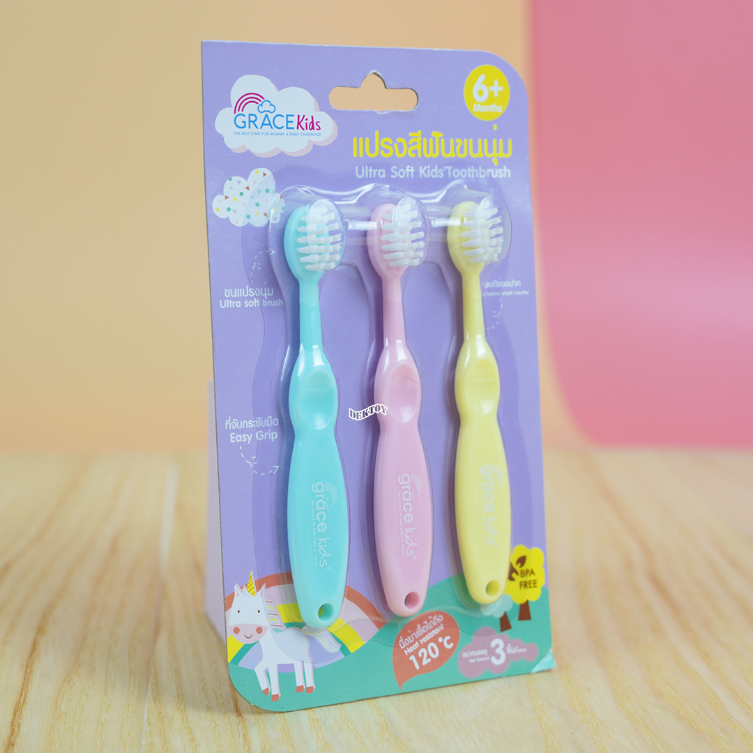 Gracekids เกรซคิดส์ แปรงสีฟัน Step3 สำหรับเด็ก6เดือนขึ้นไป แบบ 3 ชิ้น 4366