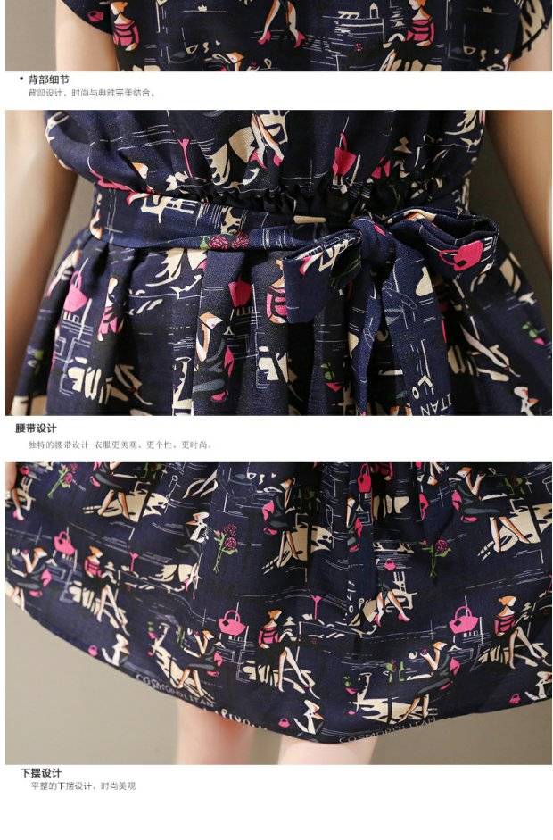 ชุดเดรส แฟชั่นเกาหลี ผ้าชีฟองเนื้อดี เอวจั้มผูกสายได้ ลายตามแบบ มี 2 สี ครีมและน้ำเงิน