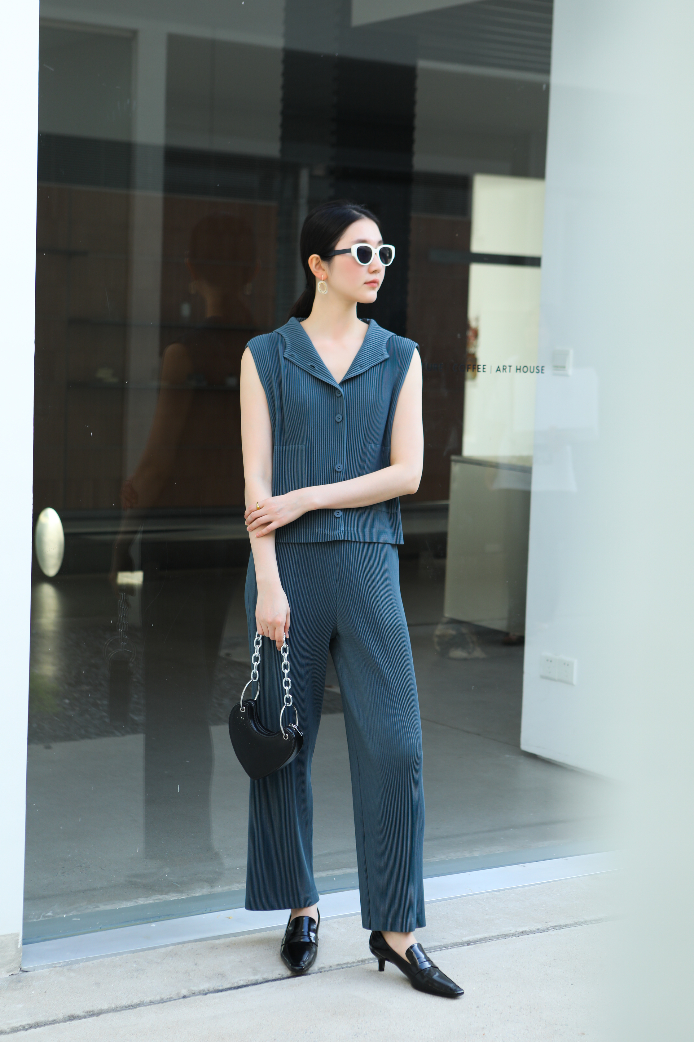 2MUAY รุ่น GJO5103-9 / GJO5151-9 เซ็ตพลีทคุณภาพ THICK SLEEVELESS HOODED TOP WITH PANT PLEATED SET 8สี FREE SIZE