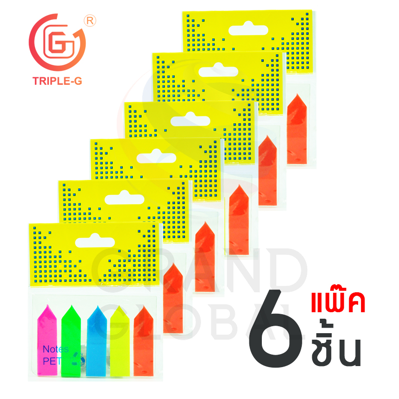 Triple-G กระดาษพลาสติก PET แถบ LABEL STICK NOTE แถบเล็ก รุ่น PET (1x5) แพ๊ค 6 ชุด