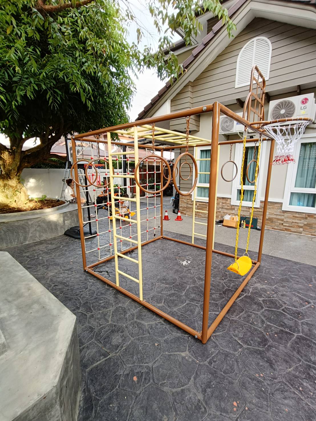 ลูกเต๋าปีนป่าย ชุดรวมปีนป่ายสี่เหลี่ยมA2 ปีนป่ายเชือก พร้อมบาร์โหน บาร์ไต่ ชิงช้า เครื่องเล่นสนามเหล็ก เครื่องเล่นสนามกลางแจ้ง OutdoorPlayground