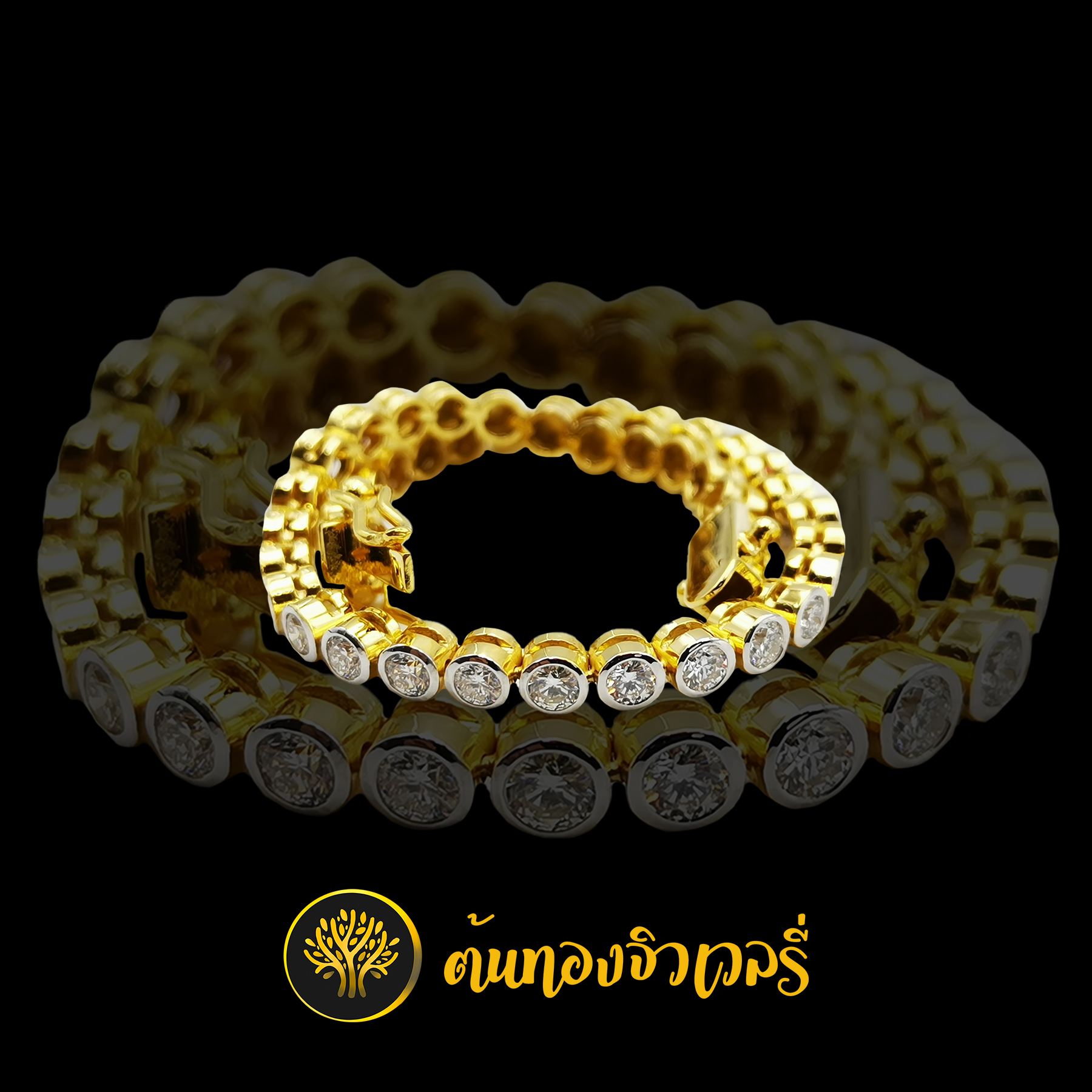 กำไลข้อมือทอง ฝังเพชรแถวสวยๆ งานเนี๊ยบๆเนียนๆเลย