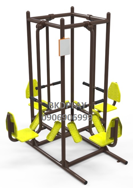 เครื่องออกกำลังกายกลางแจ้งผู้ใหญ่,บริหารขา-เข่า-น่อง (แบบขาดันยกตัว 4 ที่),ลานกีฬาอเนกประสงค์ ,สวนสาธารณะ ,เทศบาล ,หมู่บ้าน ,ผลิตในไทย ,สั่งทำตามสีที่ต้องการได้ ขนาด 240 x 240 x170 ซม.