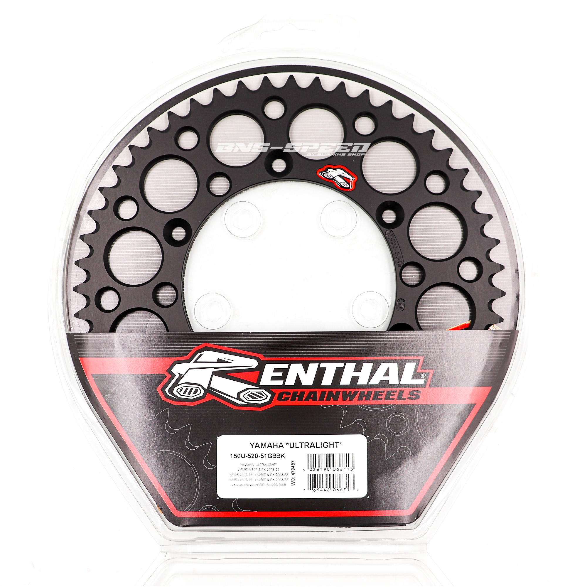 สเตอร์ Renthal Ultralight 520 Black - 51T YZ125/250 02-23, YZ250/450F/FX 03-23 WR250/450F 03-23