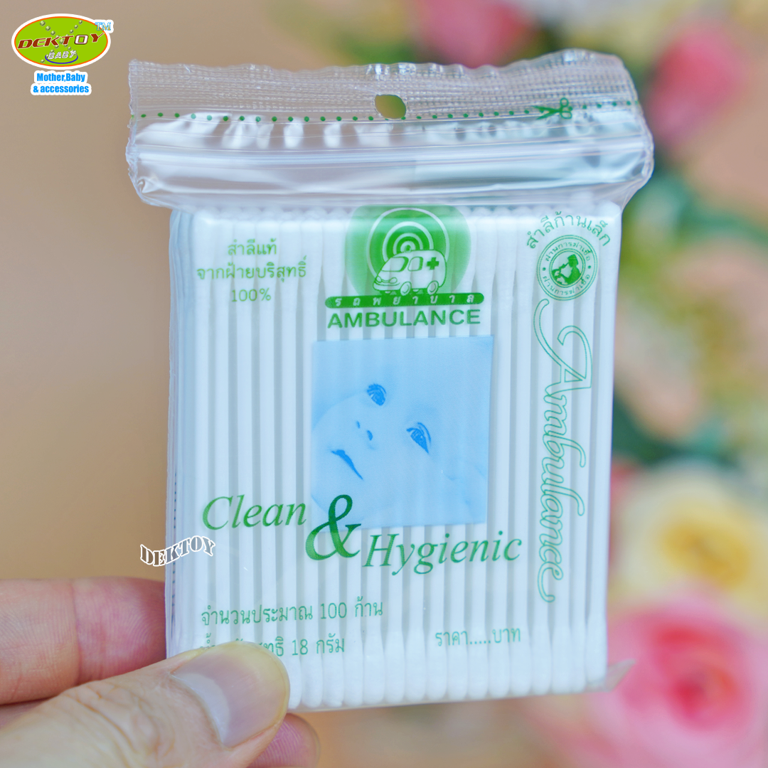 สำลีก้านจิ๋วตรารถพยาบาล-Cotton Bud Ambulance 100 ก้าน