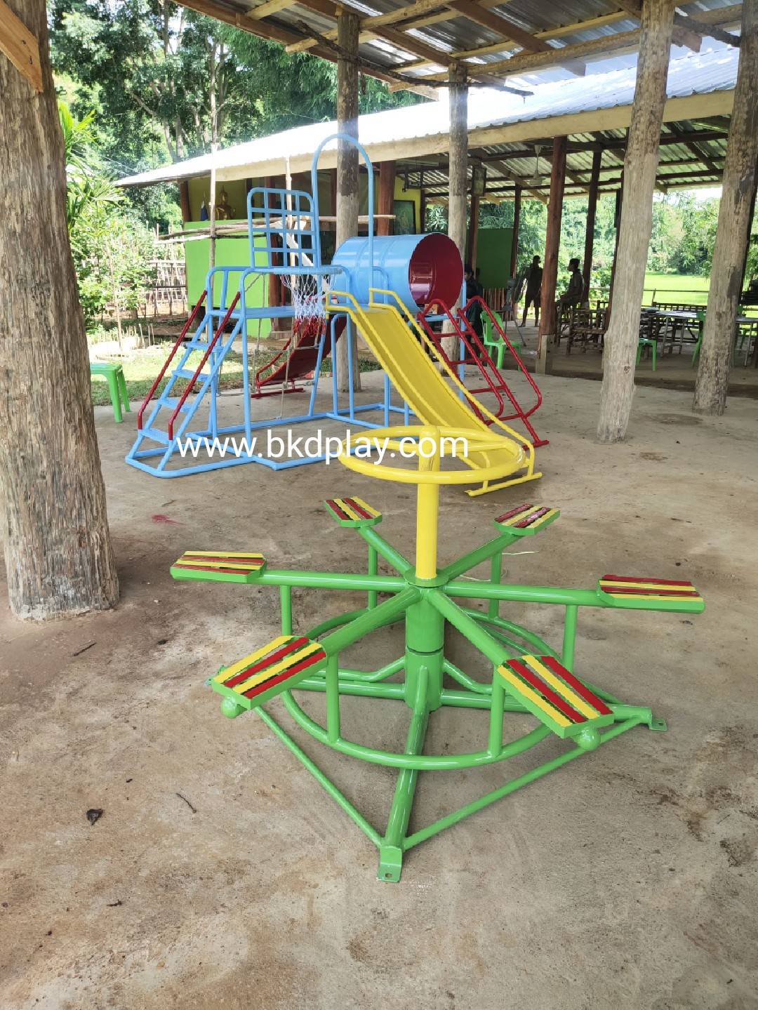 เครื่องเล่นสนาม กลางแจ้ง เหล็ก,ม้าหมุน 6 ที่นั่ง Outdoor Playground, ราคาโรงงาน สินค้าสั่งผลิต 10-20 วัน