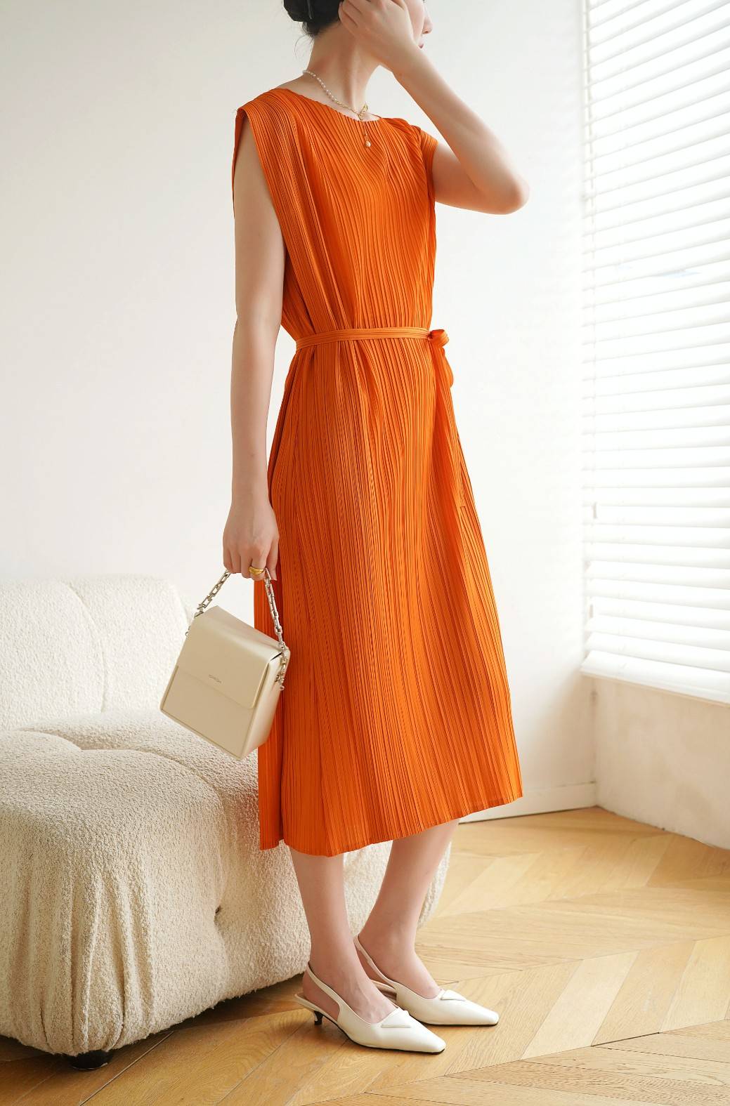 2MUAY รุ่น GJO7655 SIMPLE BOW TIE PLEATED DRESS เดรสผู้หญิง เดรสพลีทคุณภาพ 15สี FREE SIZE