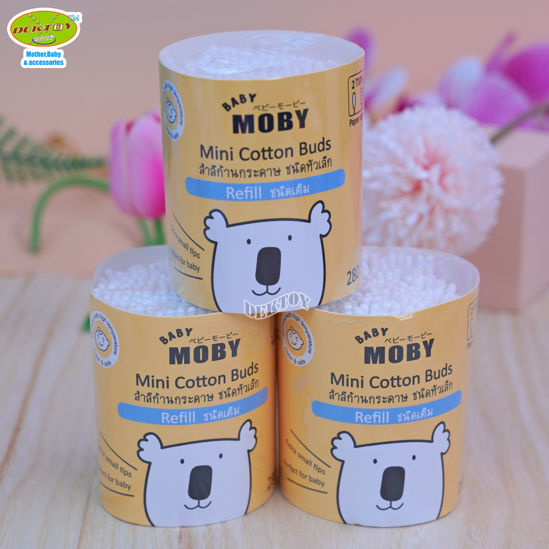 Baby moby เบบี้โมบี้ สำลีก้านจิ๋ว คอตตอนบัตก้านกระดาษหัวเล็ก ชนิดเติม 280 ก้าน