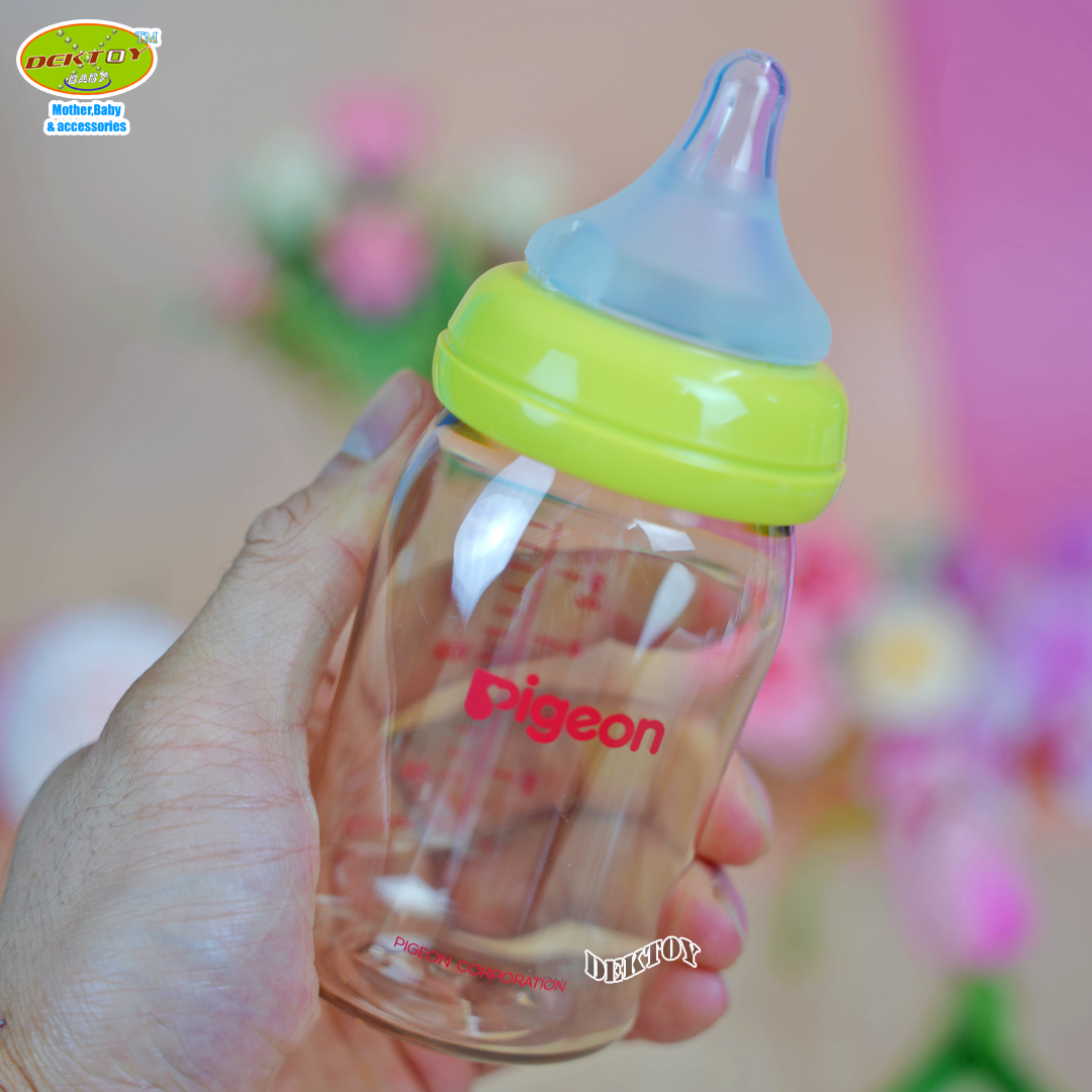 PIGEON พีเจ้น ขวดนมพีเจ้นสีชา PPSU 5 ออนซ์ 160 มล. คอกว้าง เขียว