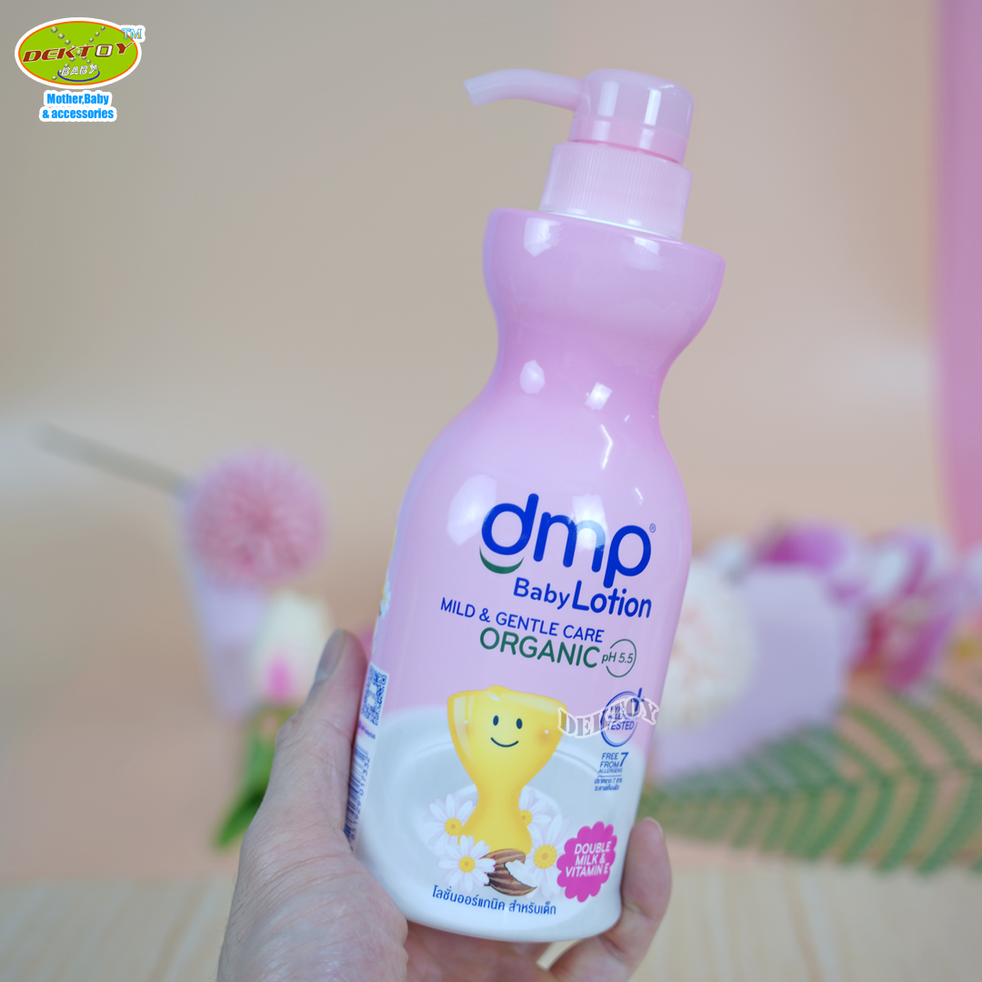 DMP ดีเอ็มพี ดับเบิ้ลมิลค์ แอนด์ วิตามินอี โลชั่นบำรุงผิวกาย ออร์แกนิค พีเอช 5.5 สำหรับเด็ก 480 แถม 200 มล.สีชมพู