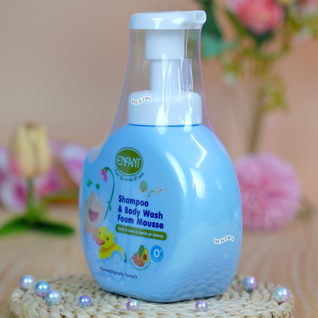 Enfant อองฟองต์ ออร์แกนิคพลัส แชมพู แอนด์ บอดี้ วอช โฟมมูส เนื้อฟองโฟมละเอียดอ่อน 400 มล. กลิ่นแป้ง