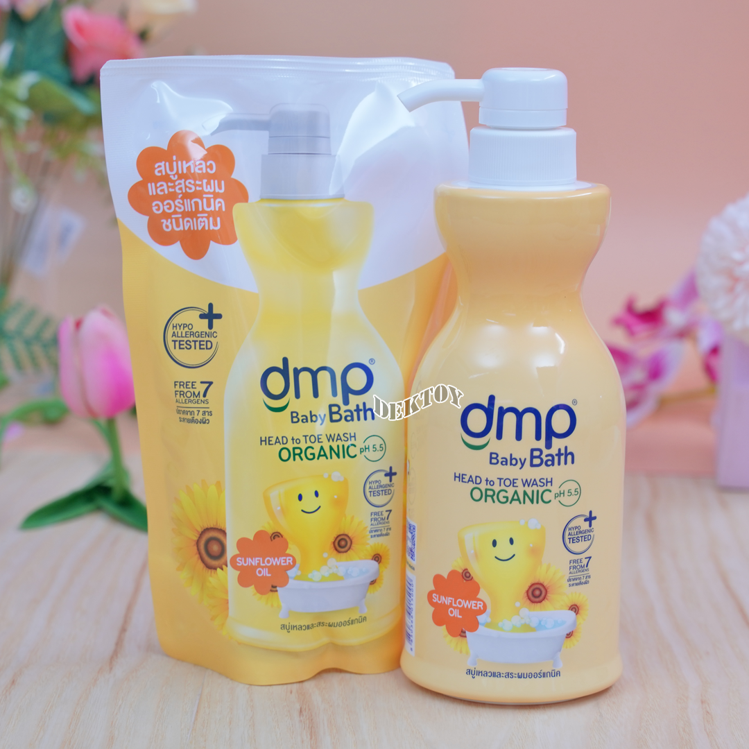 DMP สบู่เหลวออร์แกนิค ซันฟลาวเวอร์ ออยล์ เหลือง ผิวชุ่มชื่น สมดุลแก่ผิวบอบบาง 480 + 250 มล. หัวปั๊ม+ถุง