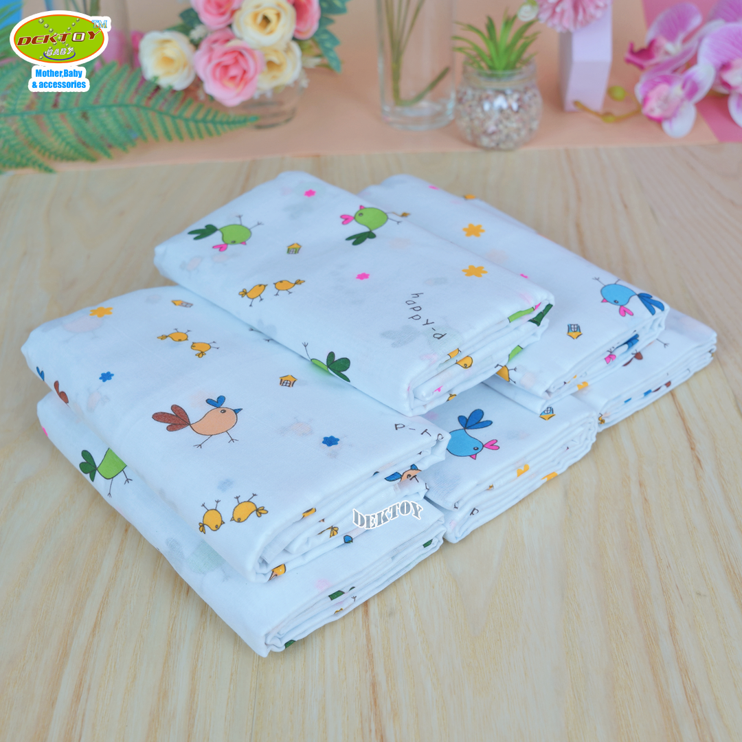 Gold Baby ผ้าอ้อมสาลู 2 ชั้นเกรดA ลายนก 12 ผืน