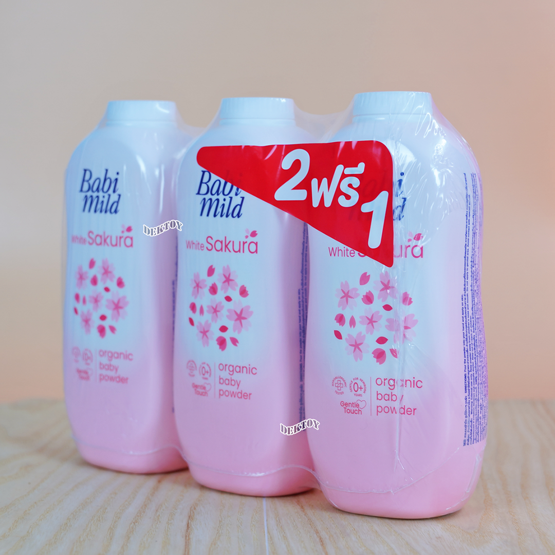 2 ฟรี 1 Babimild เบบี้มายด์ แป้งเด็ก ไวท์ ซากุระ 350 กรัม