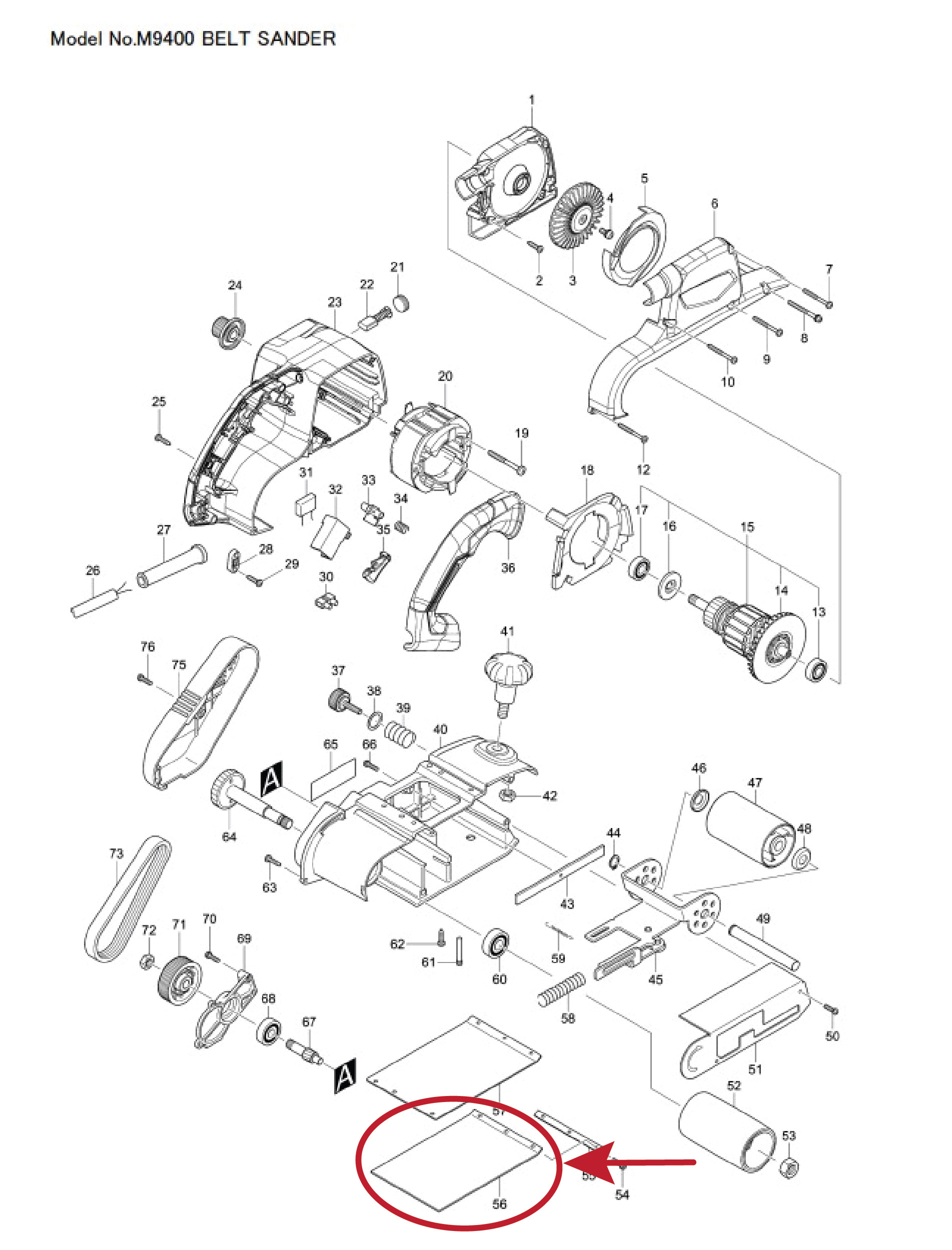 แผ่นคาร์บอน (แท้) (424057-1) เครื่องขัดกระดาษทราย Makita มากีต้า รุ่น M9400, B, 9403 - Maktec มาคเทค รุ่น MT940, MT941 (424057-1) (อะไหล่แท้ 100%) CARBON PLATE