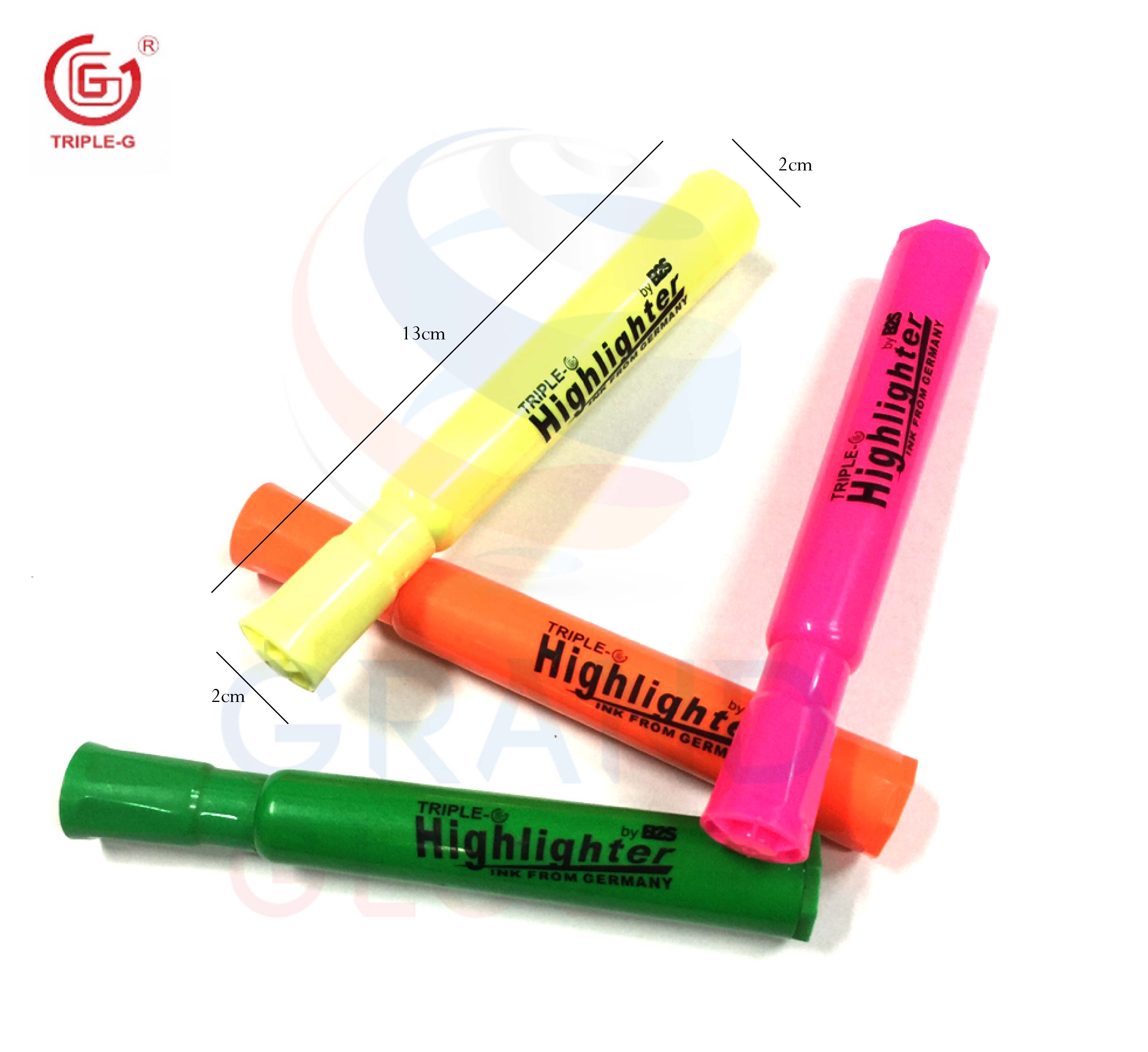 Triple-G ปากกา ไฮไลท์ ปากกา เน้นข้อความ หัวตัด 3 mm 4 สี สีสัน สดใส (Highlighter / Marker) 1 ชุด