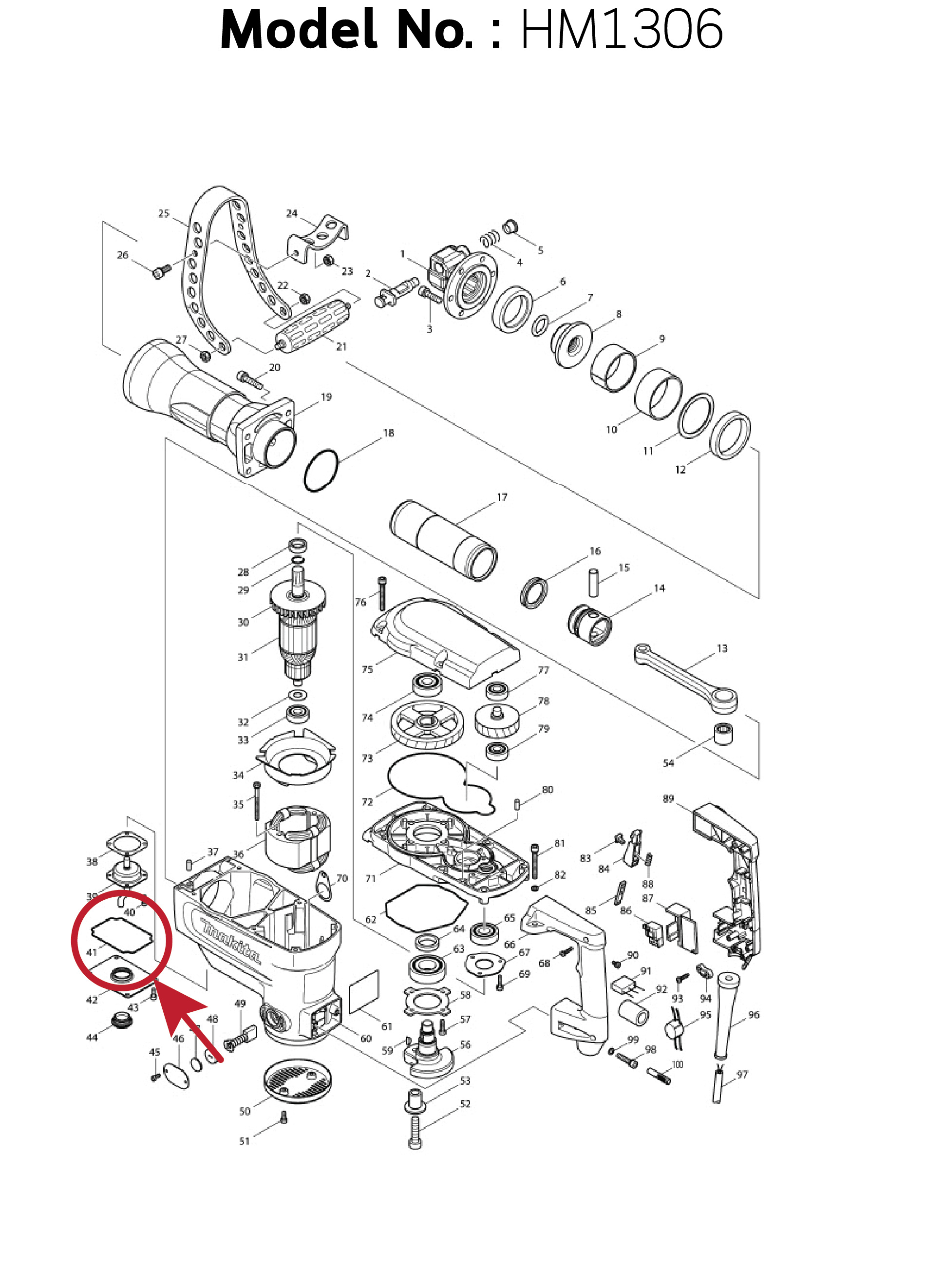 ซีลยางฝาตาแมว (แท้) สกัด Makita มากีต้า รุ่น HM1306 #41 (424053-9) (อะไหล่แท้ 100%) SEAL RING C