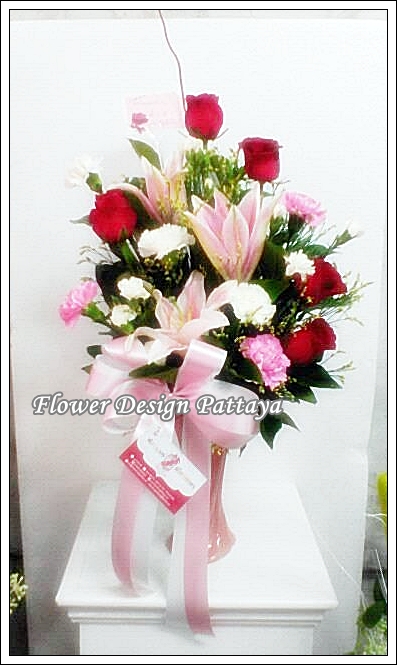 FD-V001 แจกันลิลลี่+กุหลาบแดง