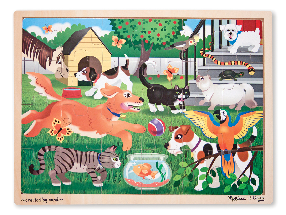 ชุดจิ๊กซอไม้ รุ่นสัตว์เลี้ยง 24ชิ้น ส่งเสริมการเล่นแบบมีสมาธิ Wooden Jigsaw Puzzle Pets 24pc Melissa&Doug, ของเล่นเสริมพัฒนาการ, ของเล่น