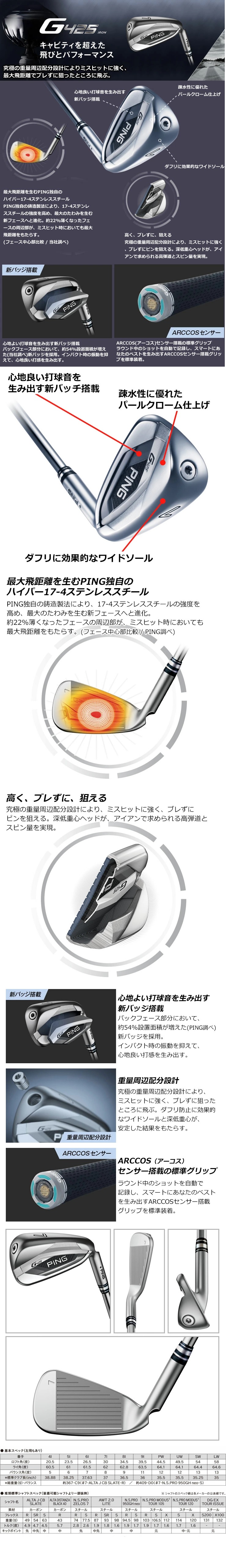 ชุดเหล็ก PING G425 รุ่นล่าสุด apan Spec. ใบใหญ่ ง่าย ไกล มีเหล็ก 5 - 9 PW ก้าน N.S.PRO 950GH NEO FLEX S เป็นสุดยอดก้านพรีเมี่ยมรุ่นใหม่
